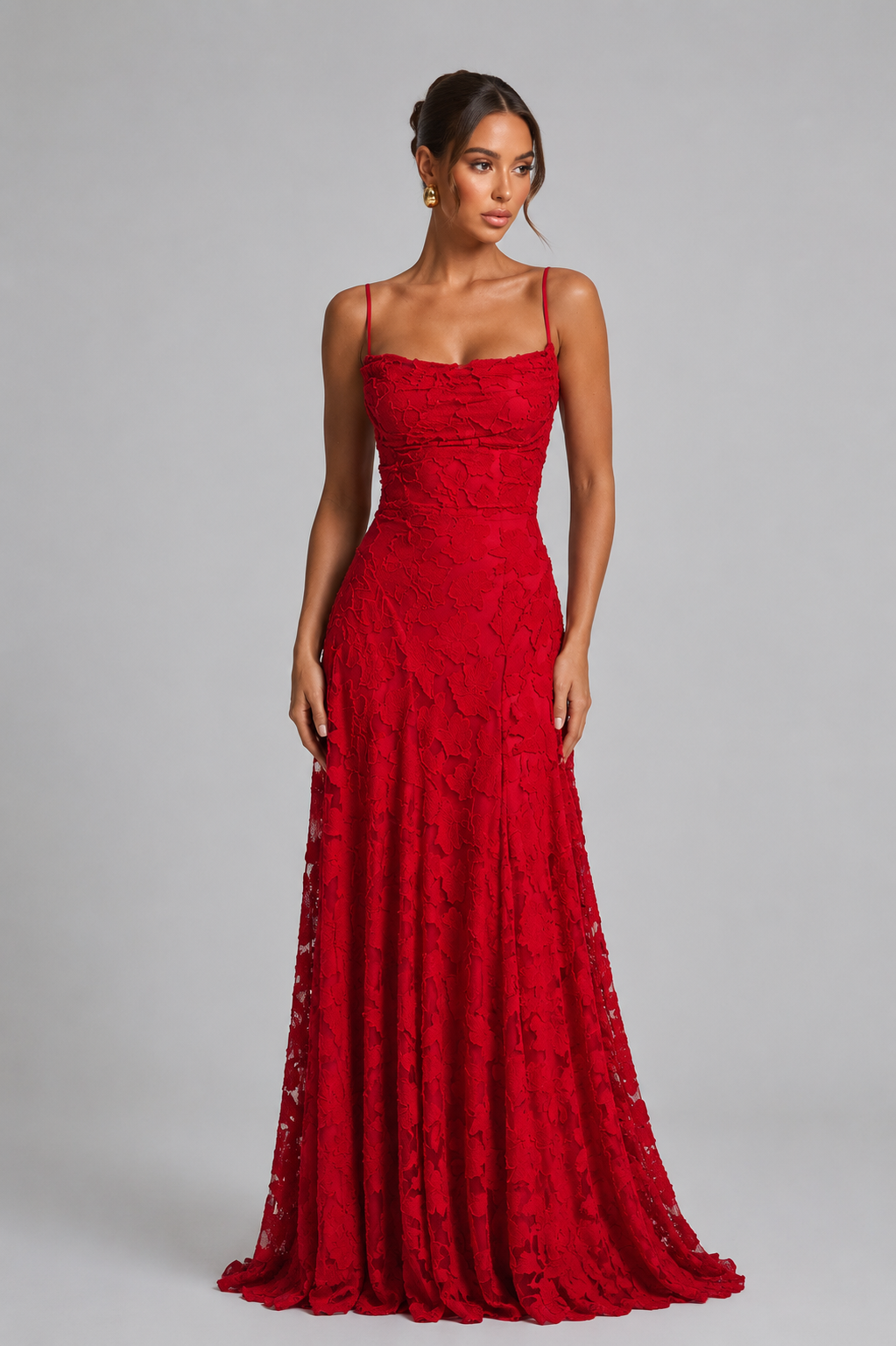 Women's Floral Lace Maxi Dress - Formal Occasion Wear