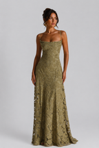 Women's Floral Lace Maxi Dress - Formal Occasion Wear