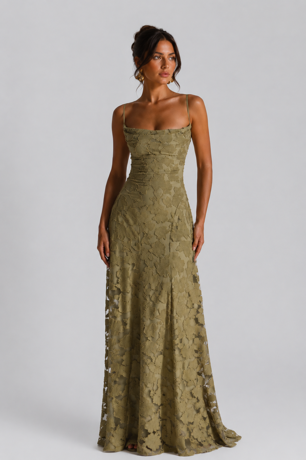 Women's Floral Lace Maxi Dress - Formal Occasion Wear