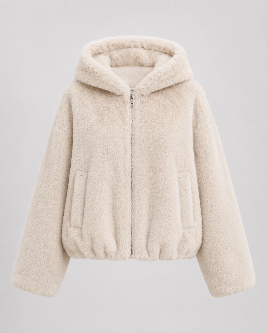 Women's Fluffy Faux Fur Hooded Jacket Full Zip