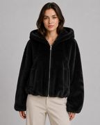 Women's Fluffy Faux Fur Hooded Jacket Full Zip