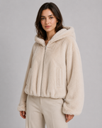 Women's Fluffy Faux Fur Hooded Jacket Full Zip