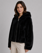 Women's Fluffy Faux Fur Hooded Jacket Full Zip
