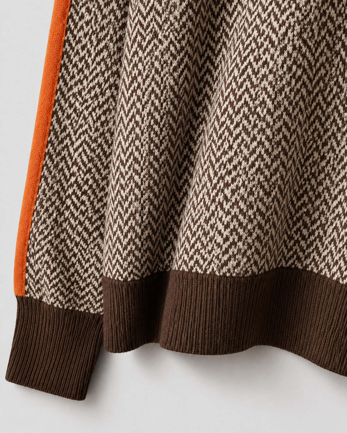 Women's Herringbone Knit Turtleneck Sweater with Contrast Sleeves
