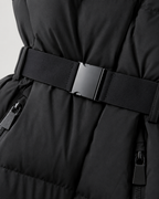 Women's Belted Puffer Jacket with Detachable Hood