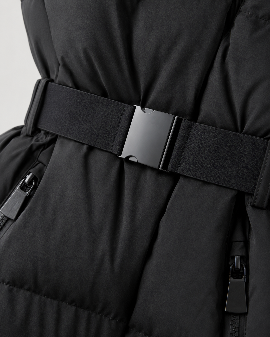Women's Belted Puffer Jacket with Detachable Hood