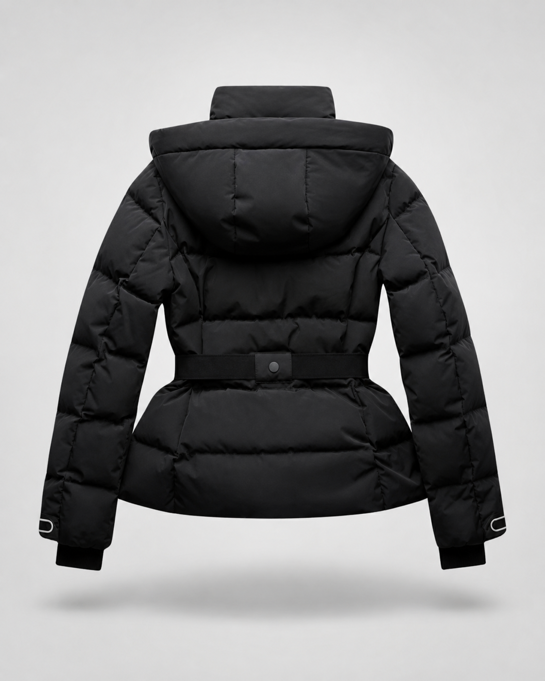 Women's Belted Puffer Jacket with Detachable Hood