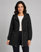 Women's Hooded Drawstring-Waist Zip-Front Trench Coat