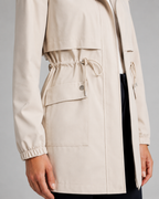 Women's Hooded Drawstring-Waist Zip-Front Trench Coat