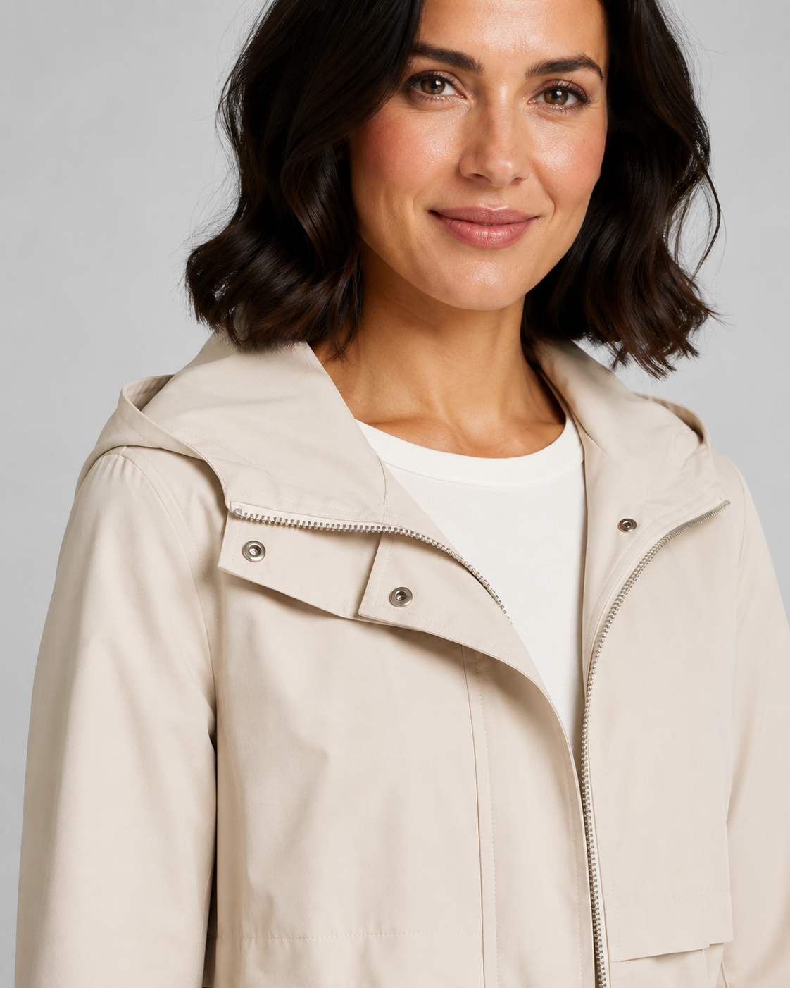 Women's Hooded Drawstring-Waist Zip-Front Trench Coat