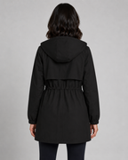 Women's Hooded Drawstring-Waist Zip-Front Trench Coat