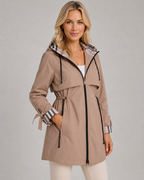 Women's Hooded Trench Coat - Check Lined
