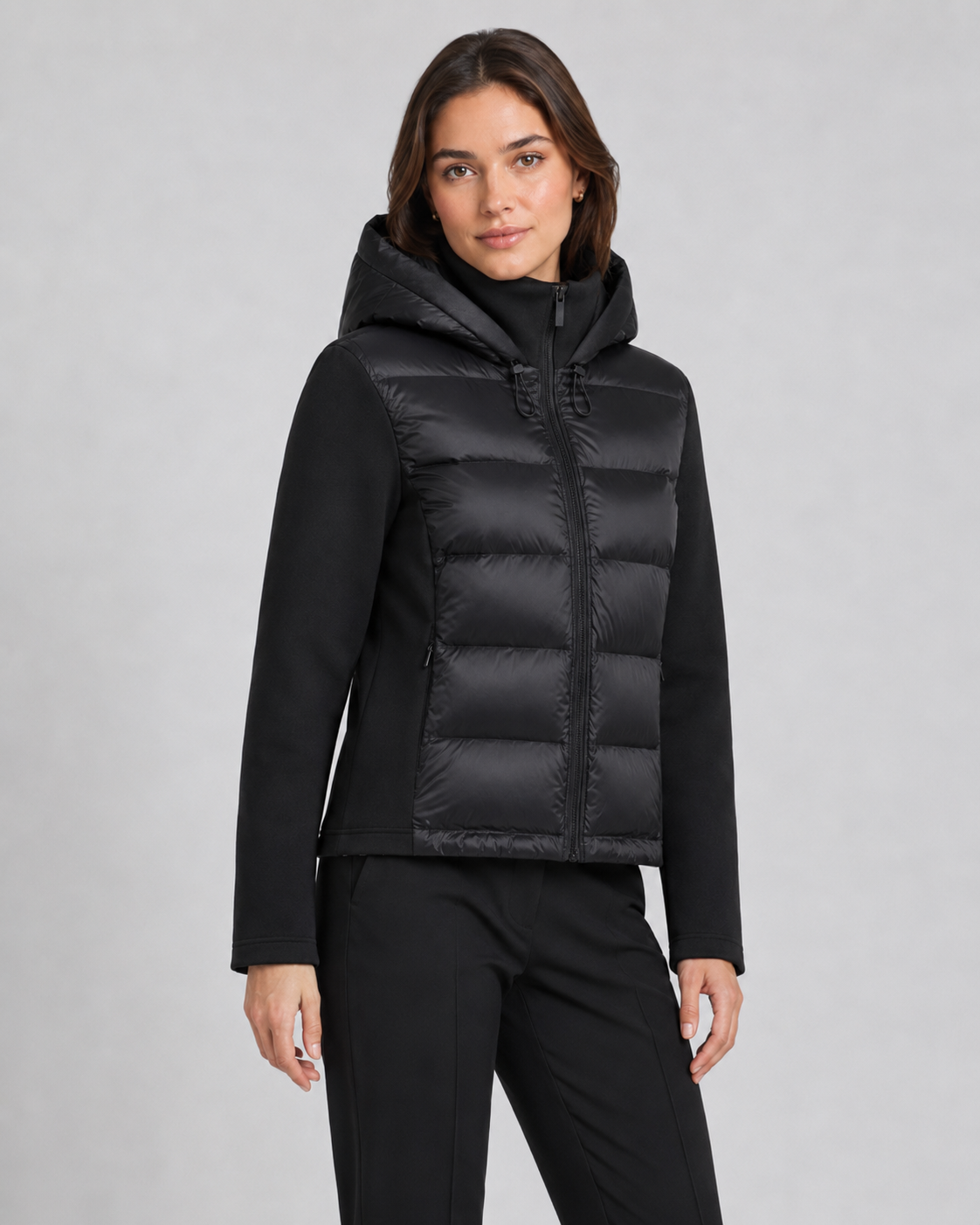 Women's Full-Zip Hybrid Puffer Jacket with Jersey Sleeves