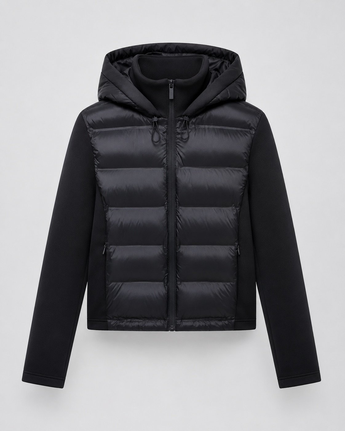 Women's Full-Zip Hybrid Puffer Jacket with Jersey Sleeves