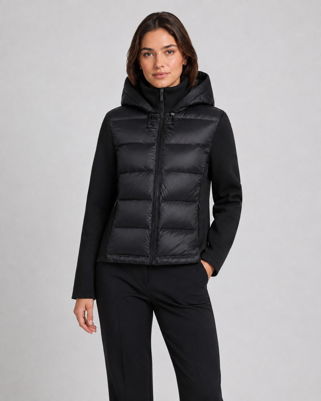 Women's Full-Zip Hybrid Puffer Jacket with Jersey Sleeves