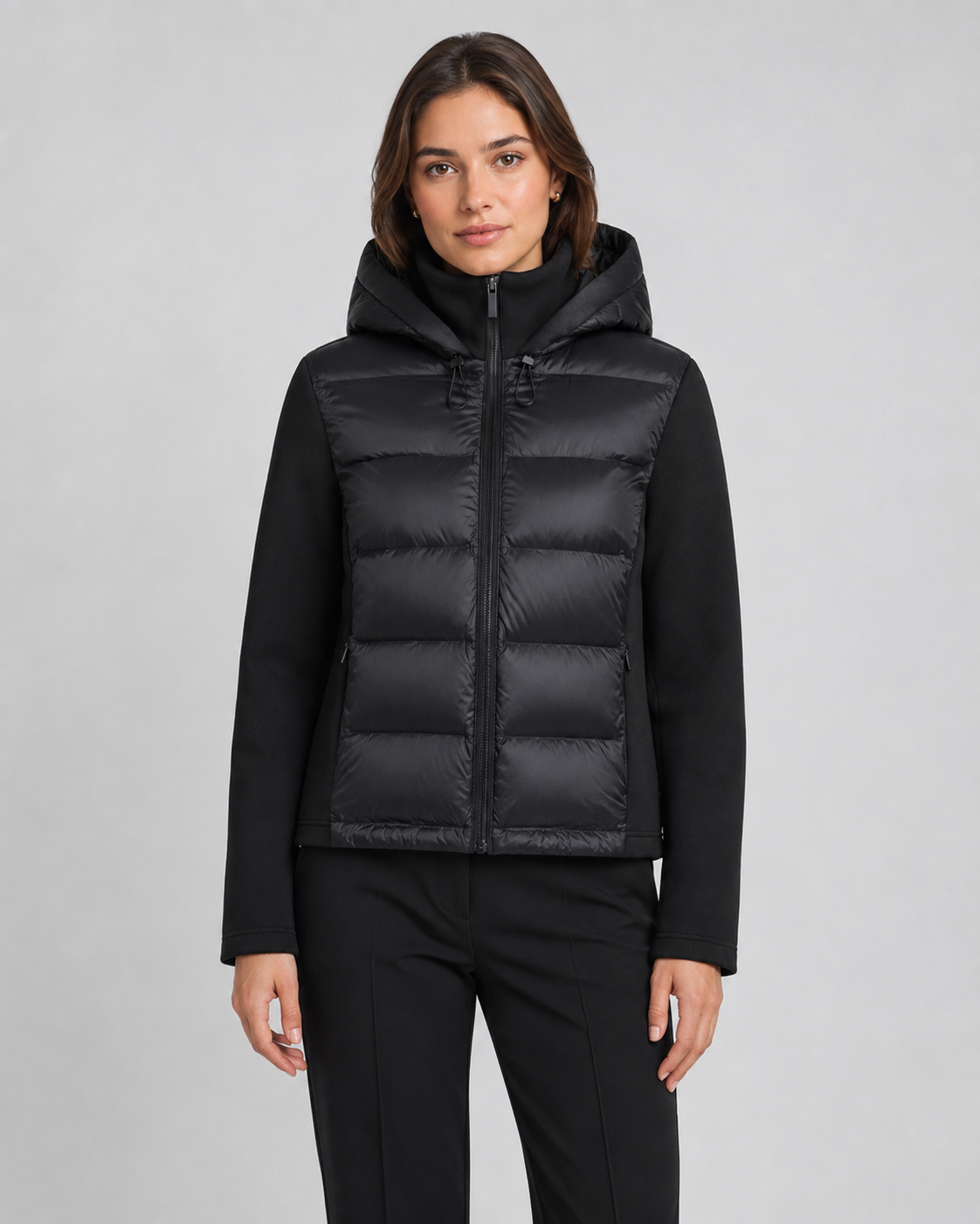 Women's Full-Zip Hybrid Puffer Jacket with Jersey Sleeves