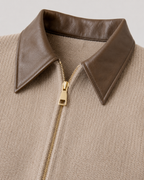 Women's Knit Cardigan Leather Collar Zip Front