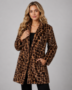 Women's Leopard Print Faux Fur Coat Longline Relaxed Fit