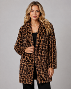 Women's Leopard Print Faux Fur Coat Longline Relaxed Fit