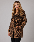 Women's Leopard Print Faux Fur Coat Longline Relaxed Fit