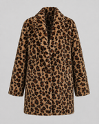 Women's Leopard Print Faux Fur Coat Longline Relaxed Fit