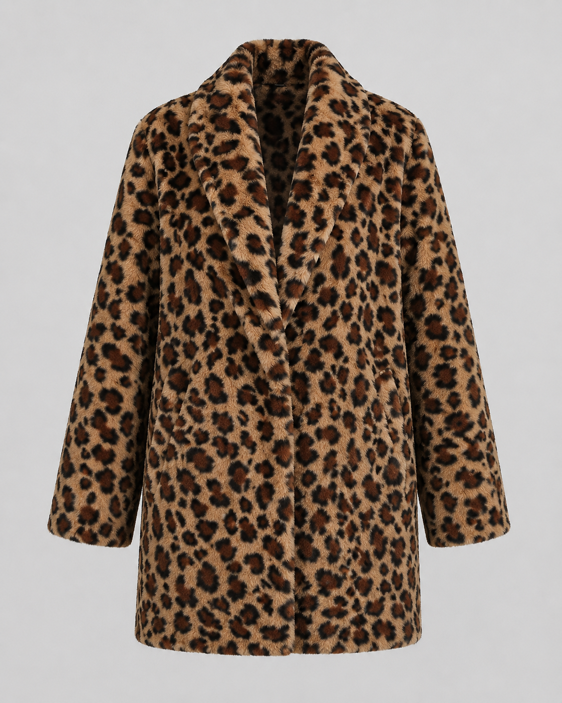Women's Leopard Print Faux Fur Coat Longline Relaxed Fit