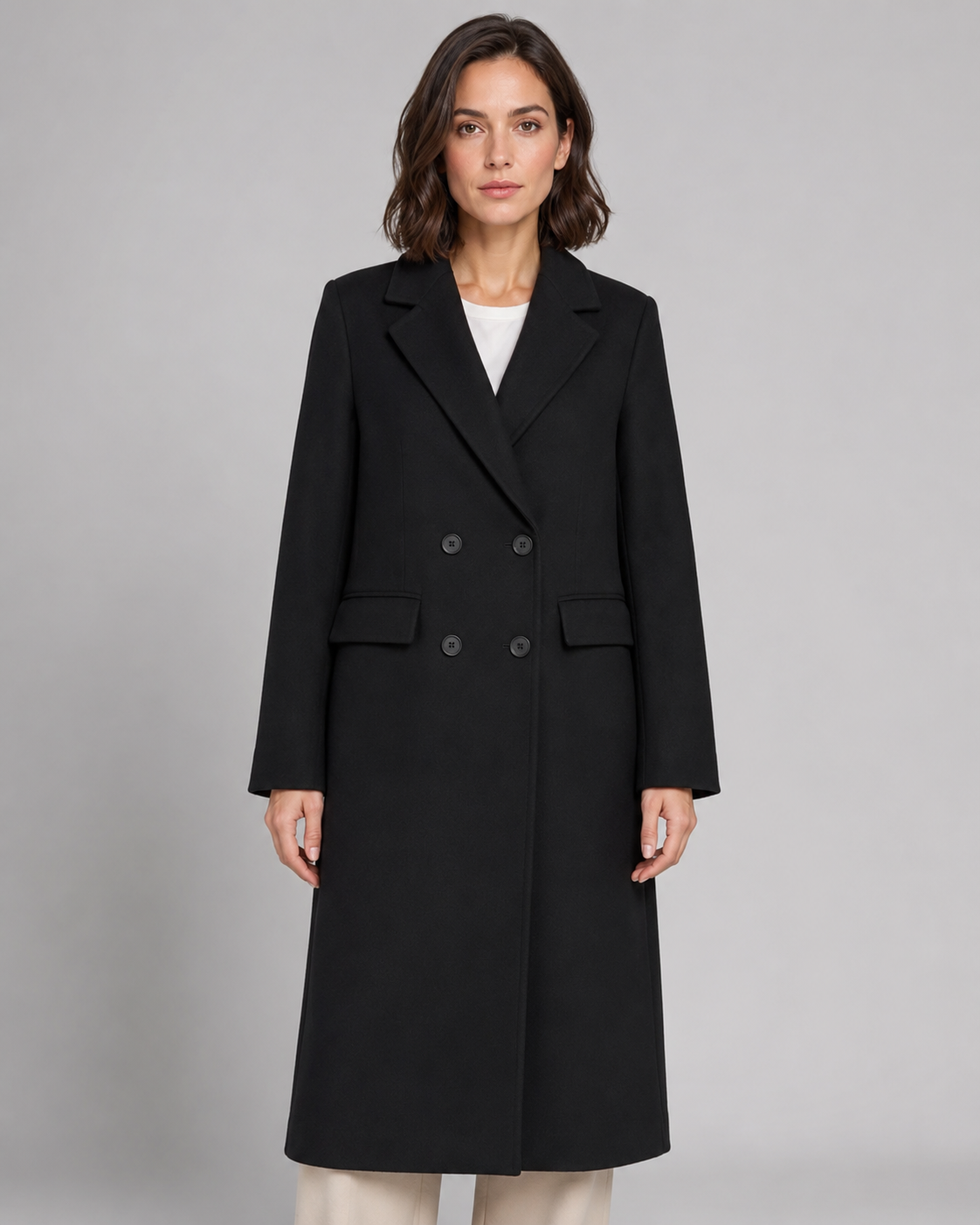 Women's Long Double-Breasted Tailored Winter Coat