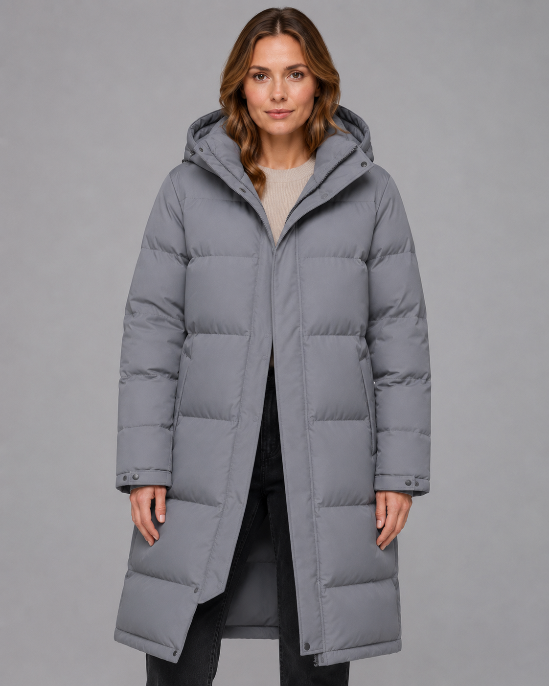 Women's Longline Hooded Parka with Concealed Zip