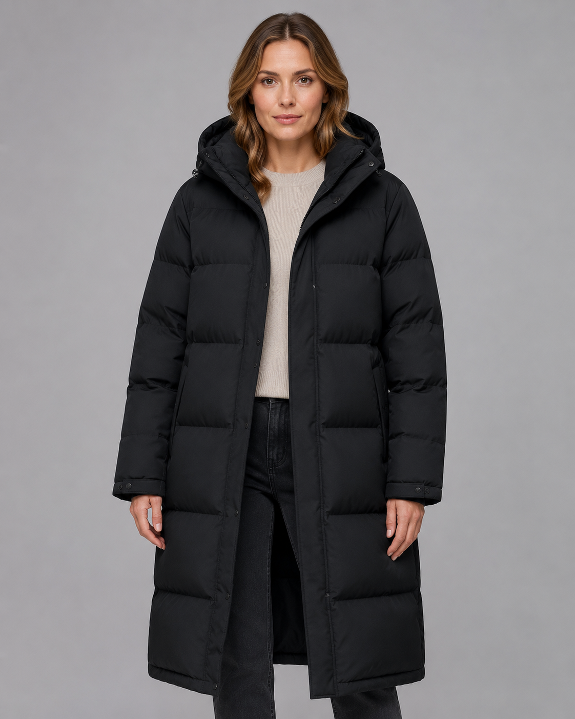 Women's Longline Hooded Parka with Concealed Zip