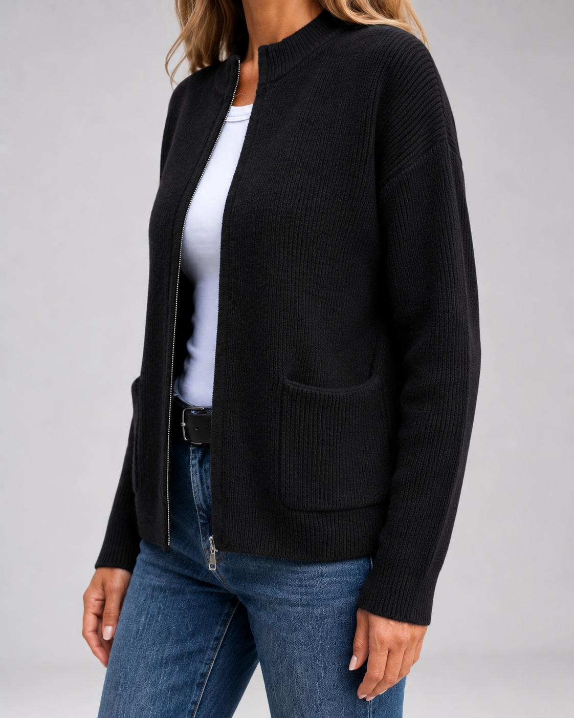 Women's Open-Front Knit Cardigan with Pockets