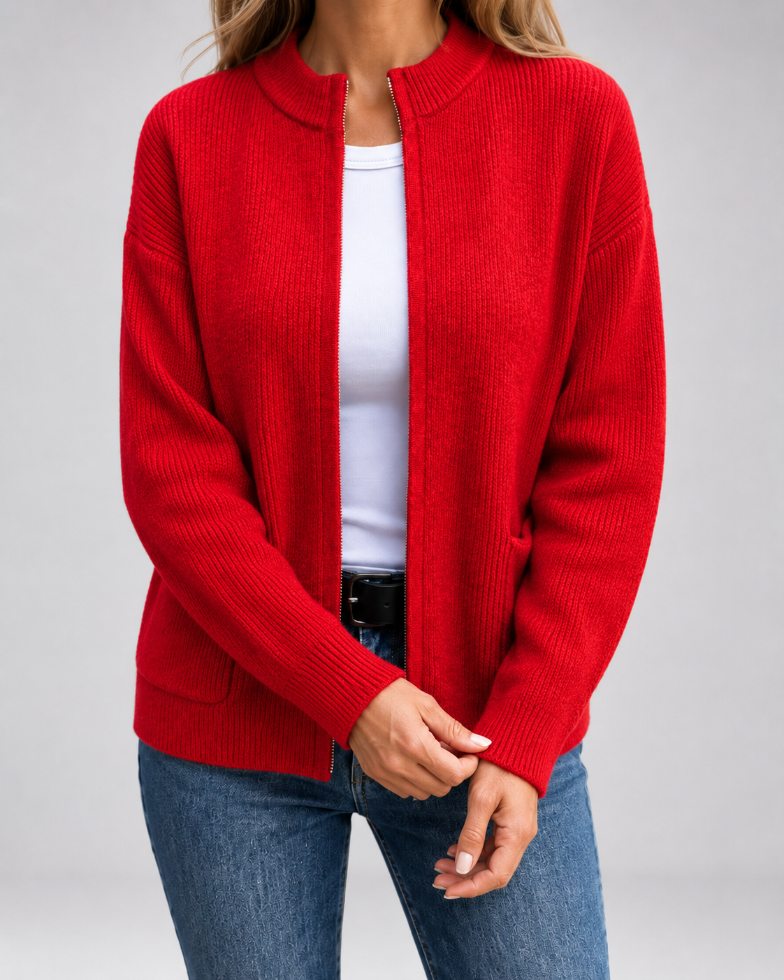 Women's Open-Front Knit Cardigan with Pockets