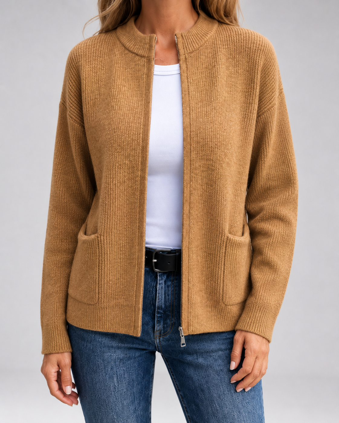 Women's Open-Front Knit Cardigan with Pockets