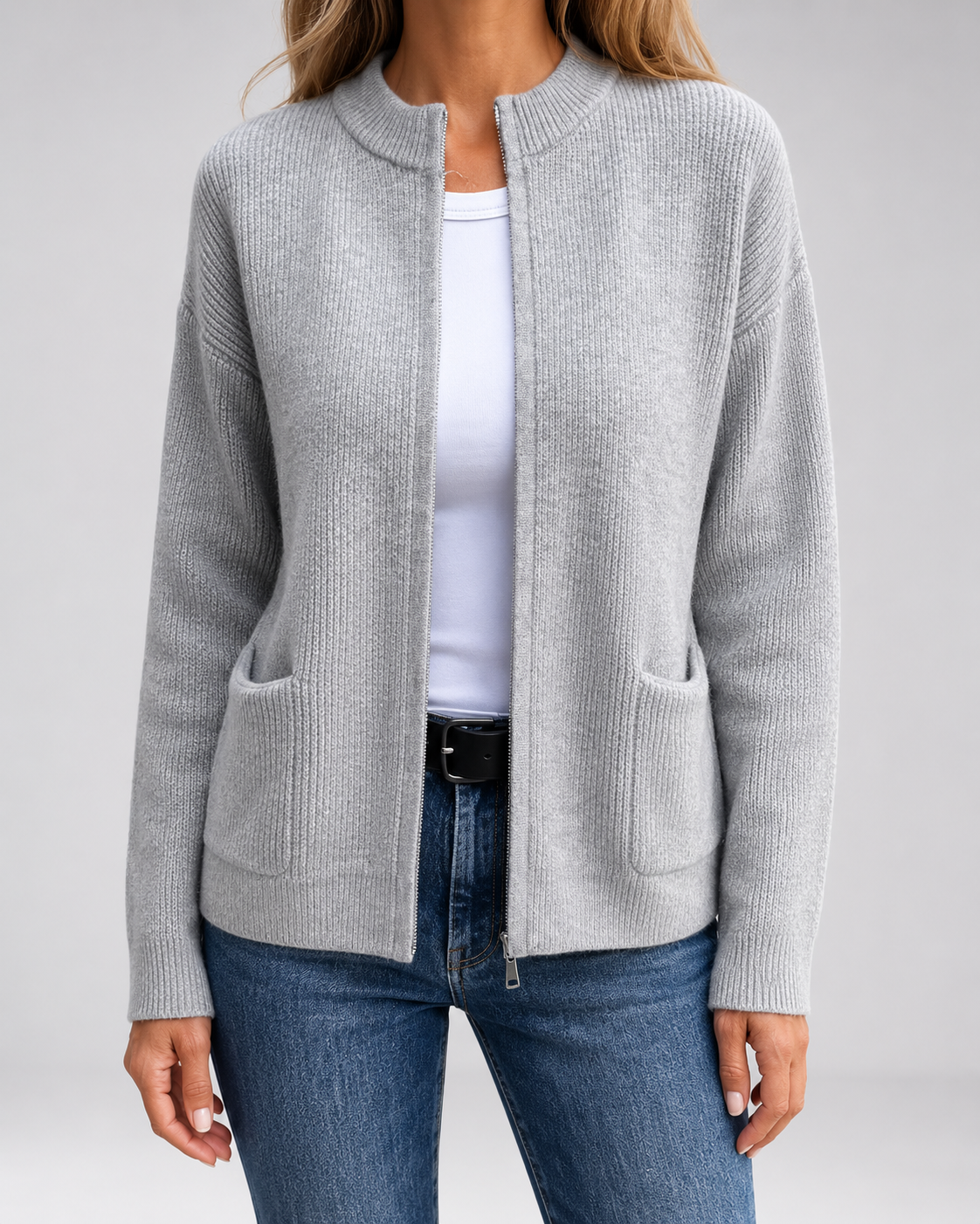 Women's Open-Front Knit Cardigan with Pockets