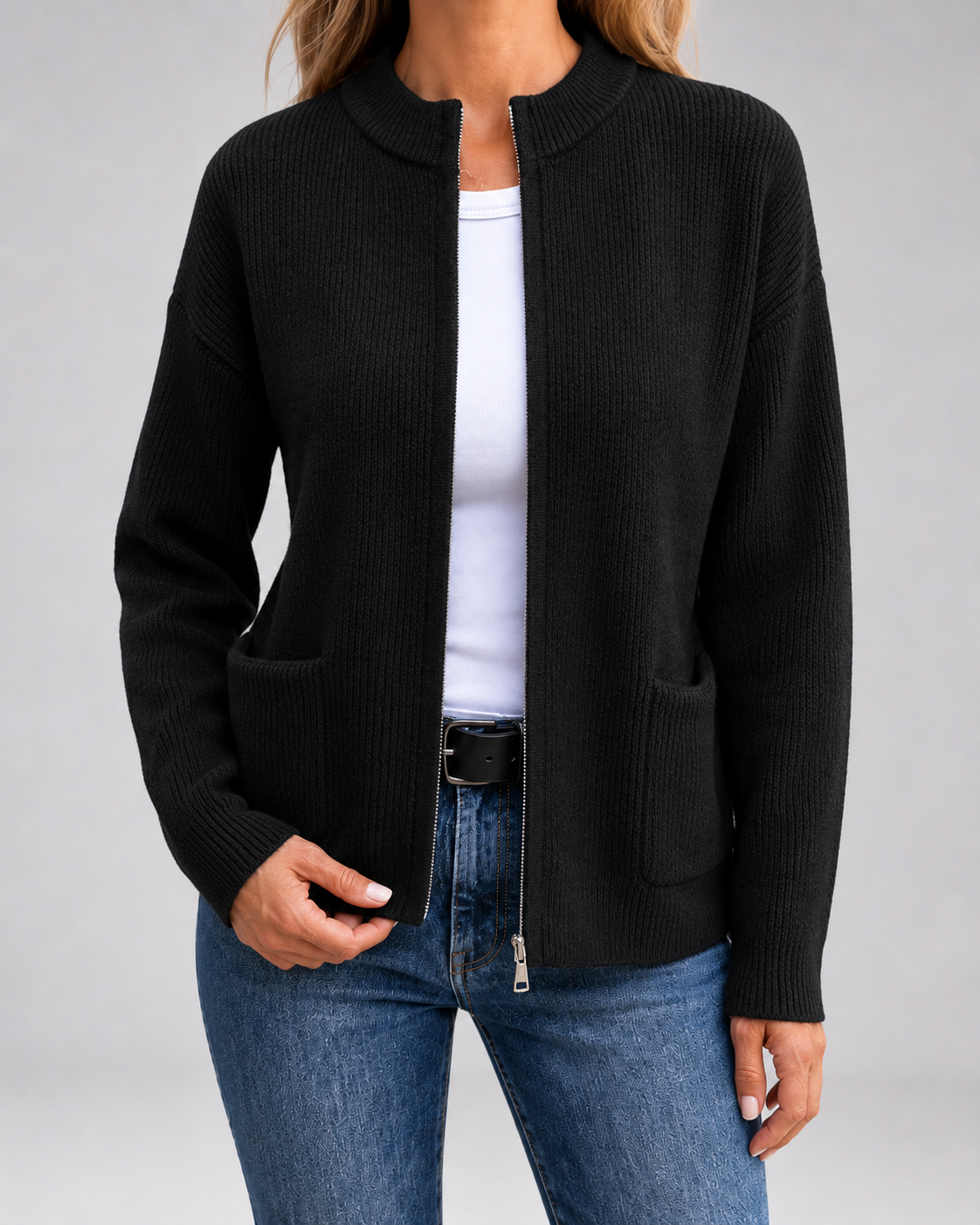 Women's Open-Front Knit Cardigan with Pockets