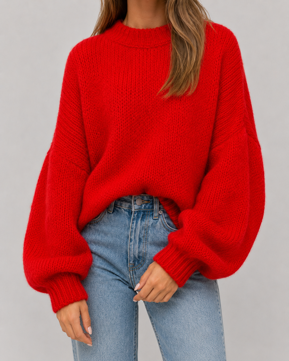 Women's Chunky Balloon-Sleeve Crewneck Sweater