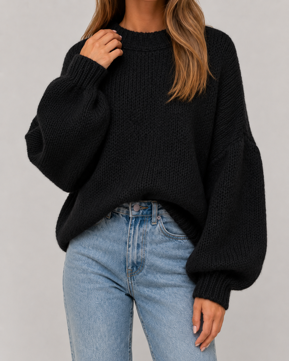Women's Chunky Balloon-Sleeve Crewneck Sweater