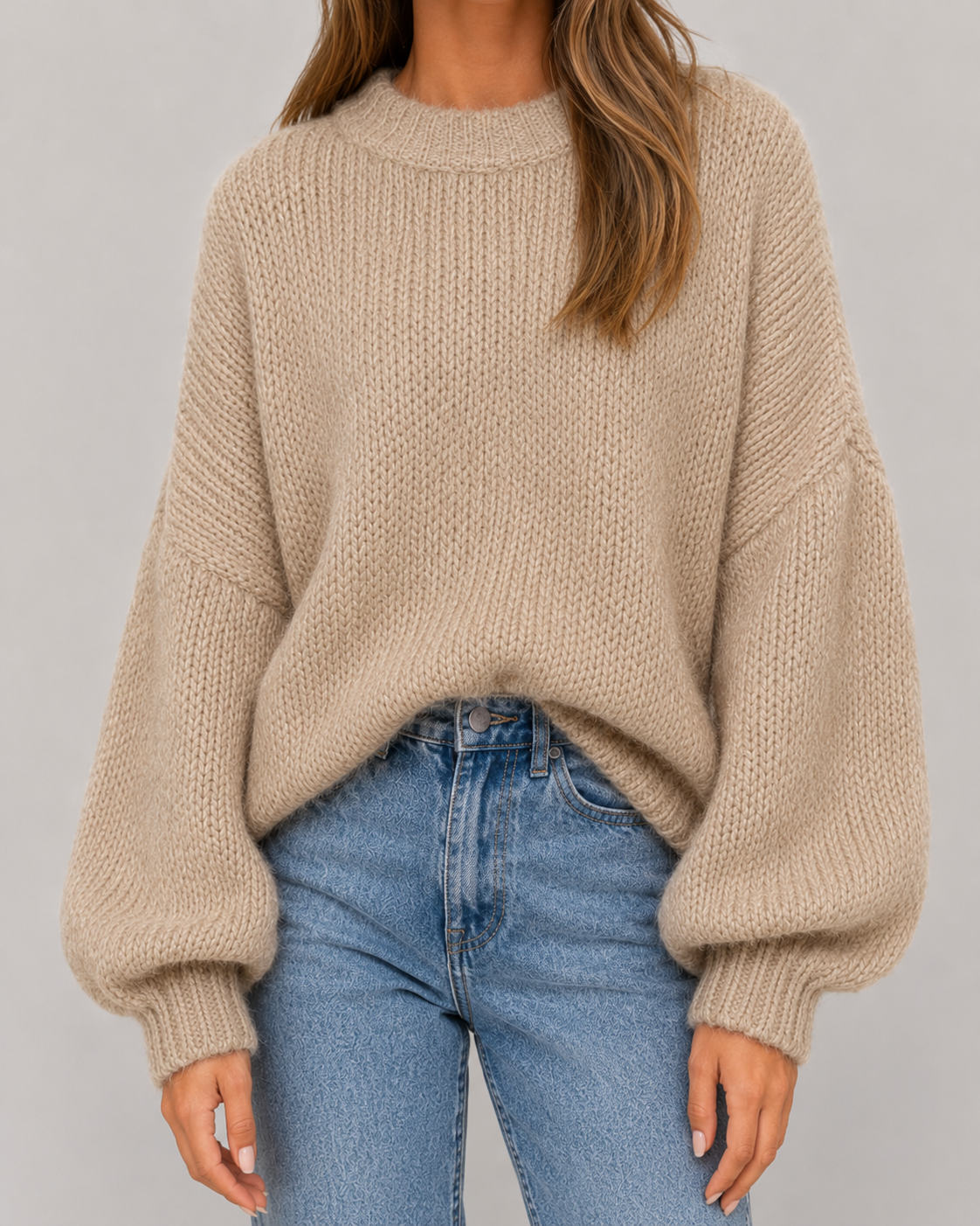 Women's Chunky Balloon-Sleeve Crewneck Sweater