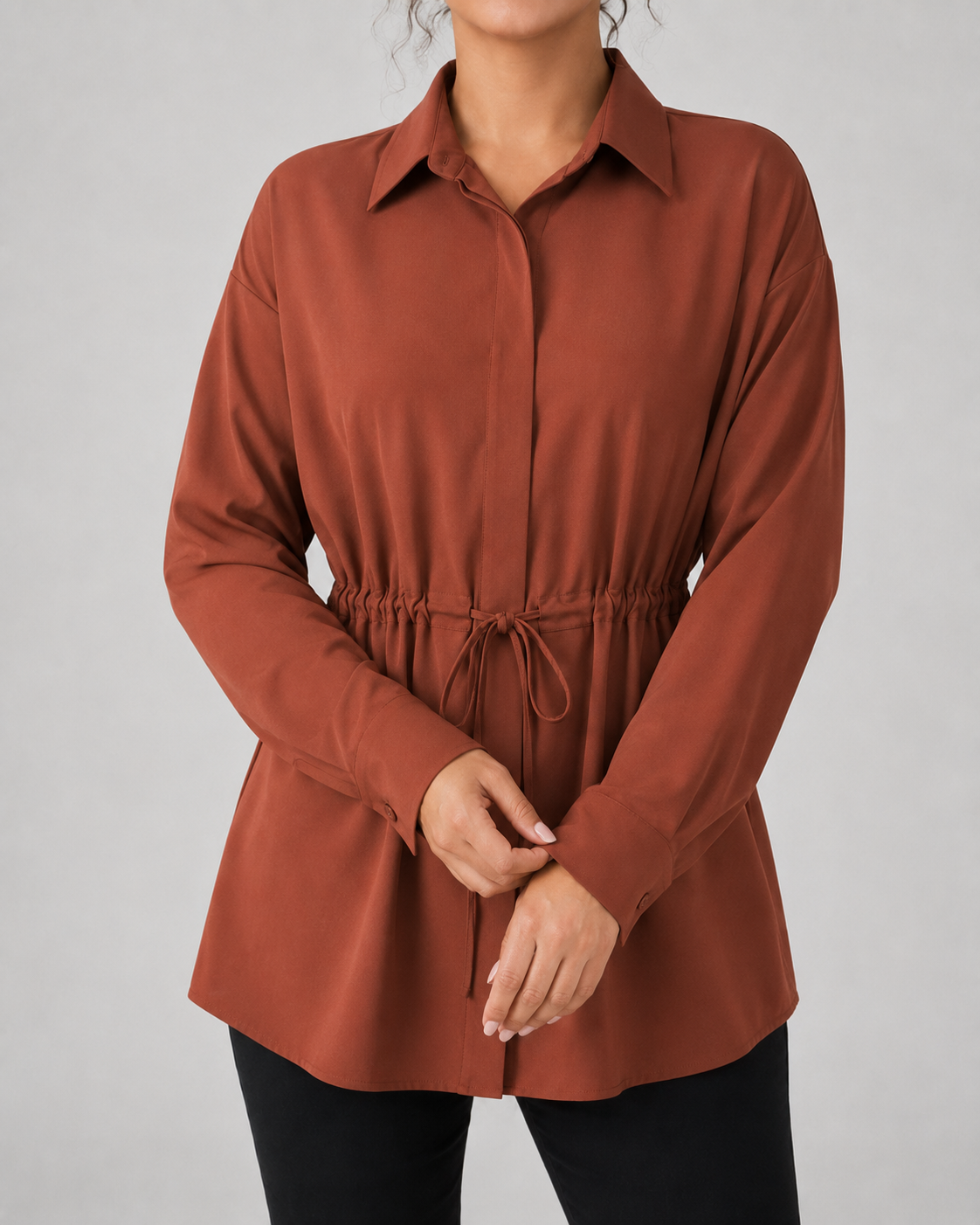 Women's Oversized Longline Drawstring Shirt