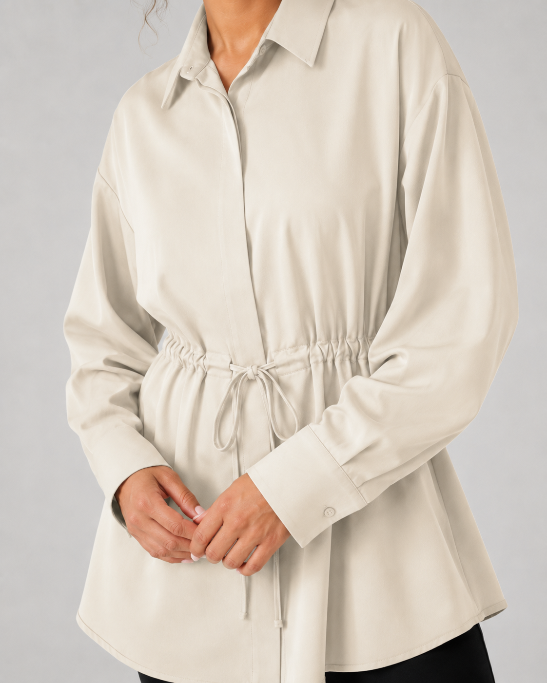 Women's Oversized Longline Drawstring Shirt