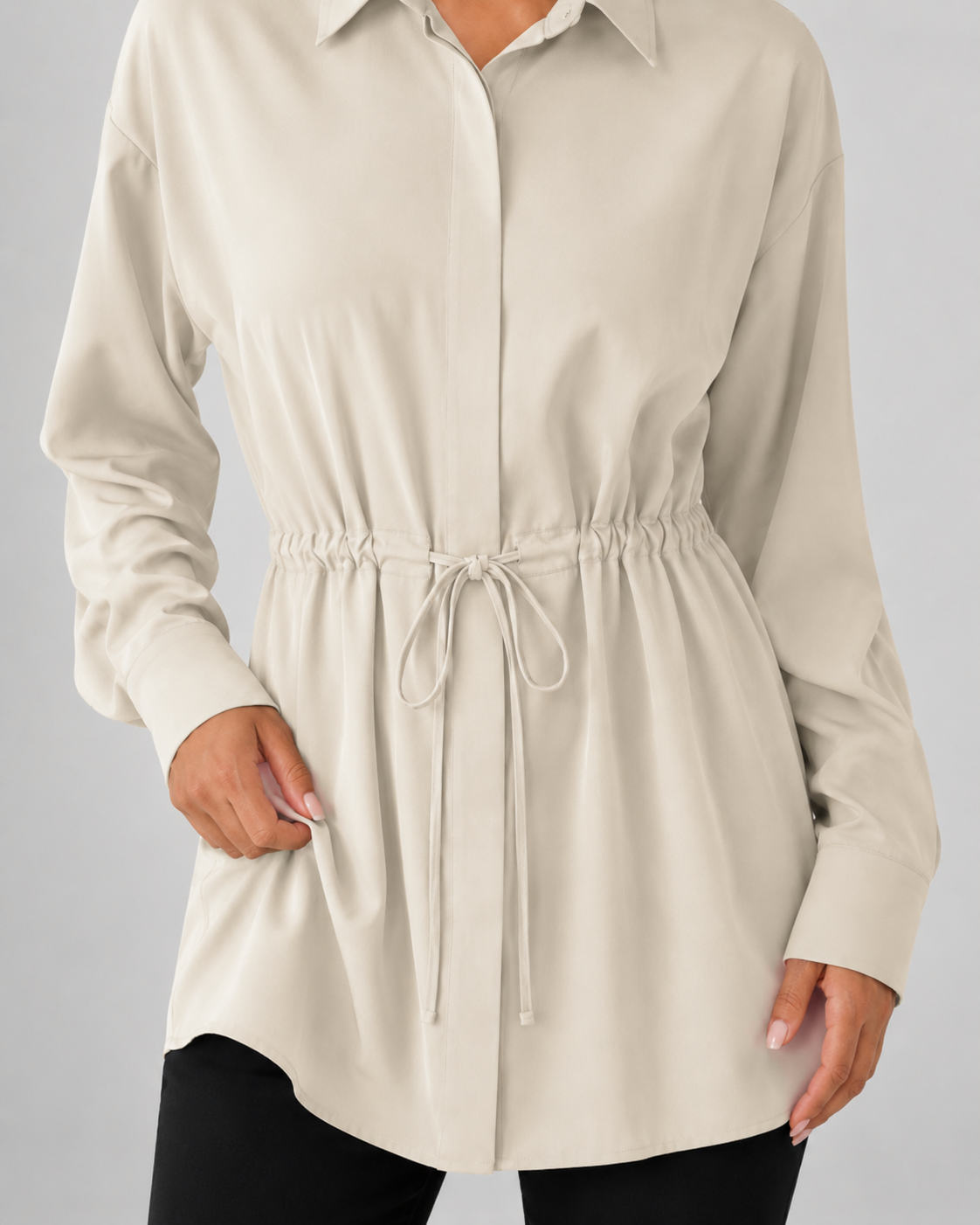 Women's Oversized Longline Drawstring Shirt