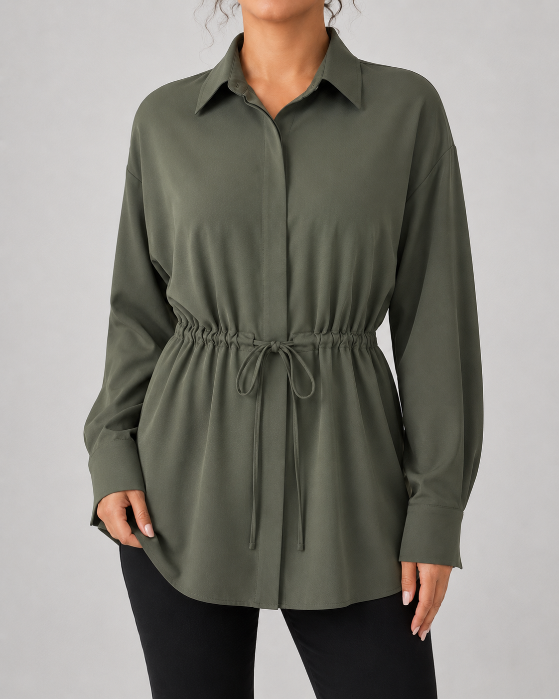 Women's Oversized Longline Drawstring Shirt