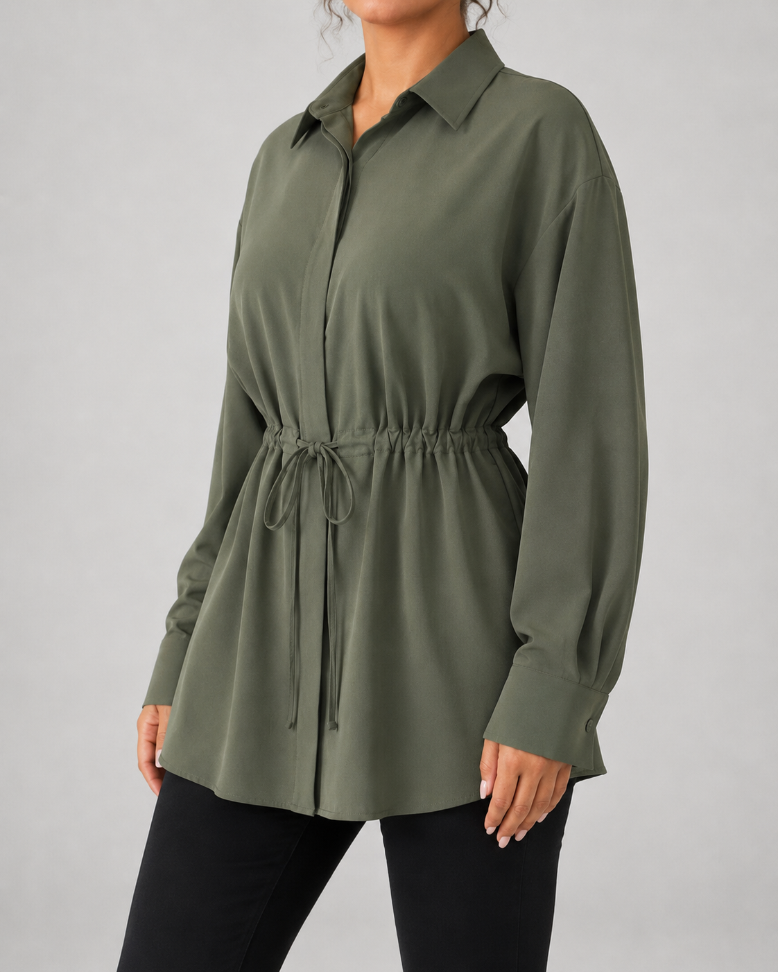 Women's Oversized Longline Drawstring Shirt