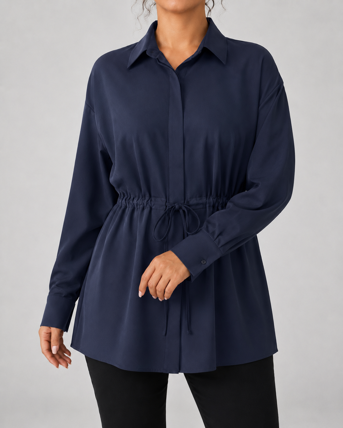 Women's Oversized Longline Drawstring Shirt