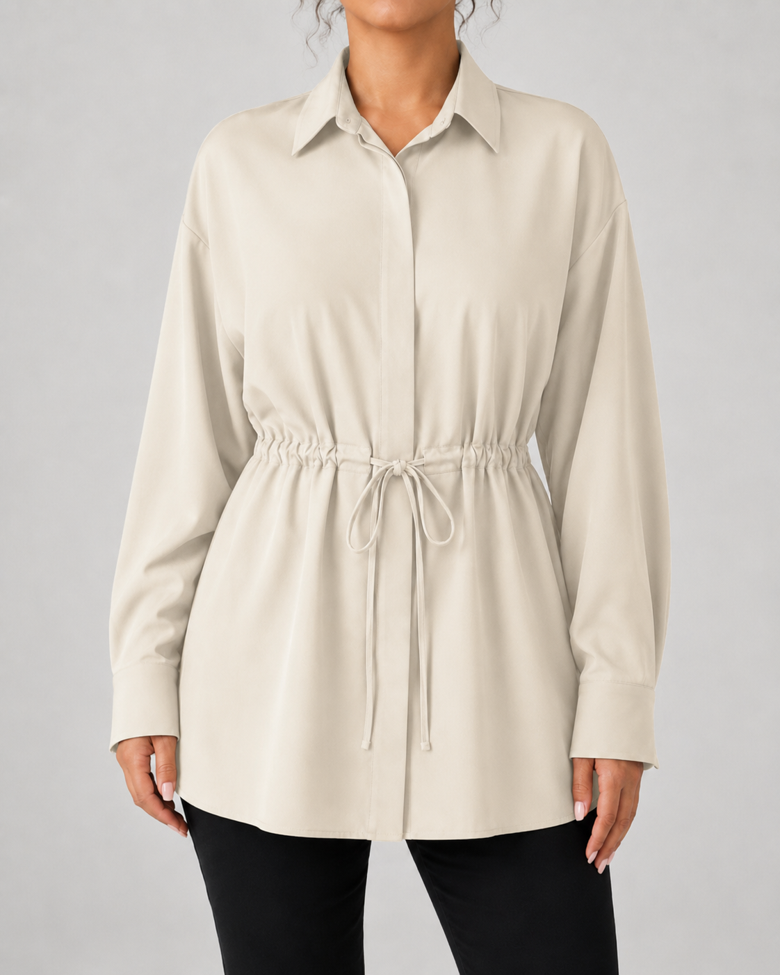 Women's Oversized Longline Drawstring Shirt
