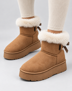 Women's Platform Snow Boots Fur Cuff Suede Finish