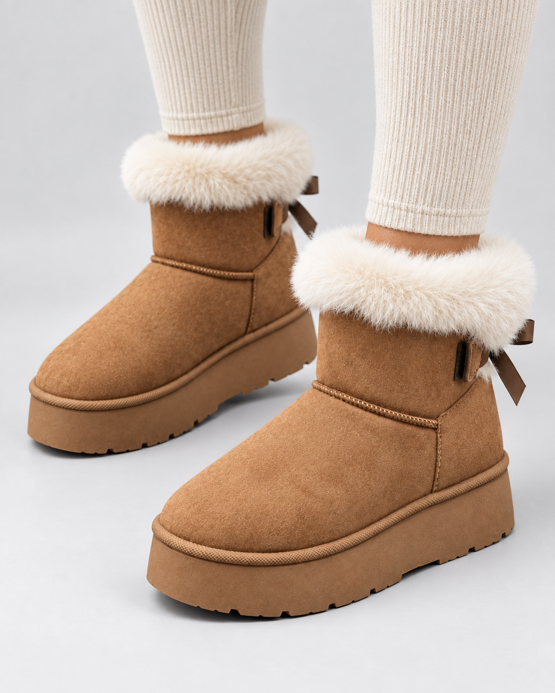 Women's Platform Snow Boots Fur Cuff Suede Finish