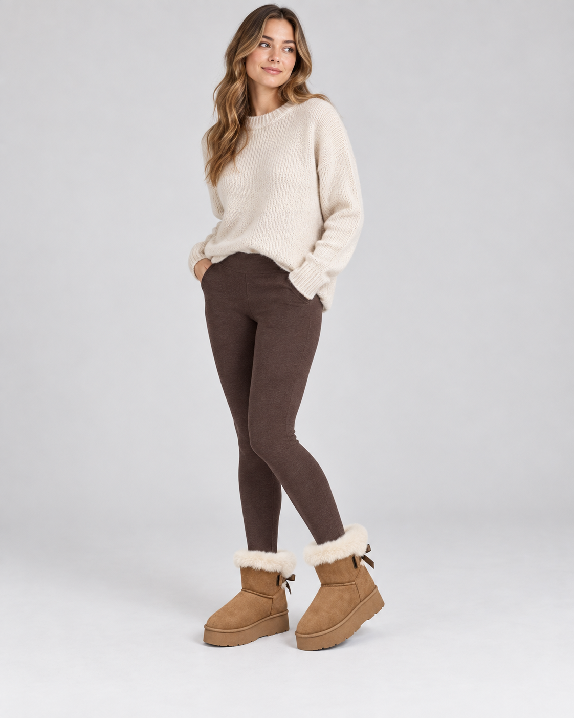 Women's Platform Snow Boots Fur Cuff Suede Finish