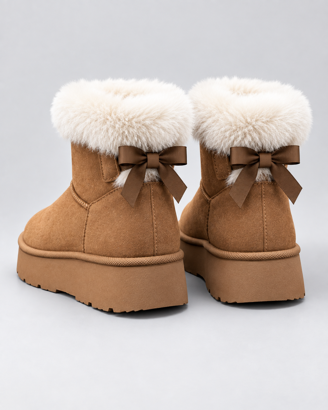 Women's Platform Snow Boots Fur Cuff Suede Finish
