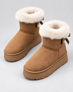 Women's Platform Snow Boots Fur Cuff Suede Finish