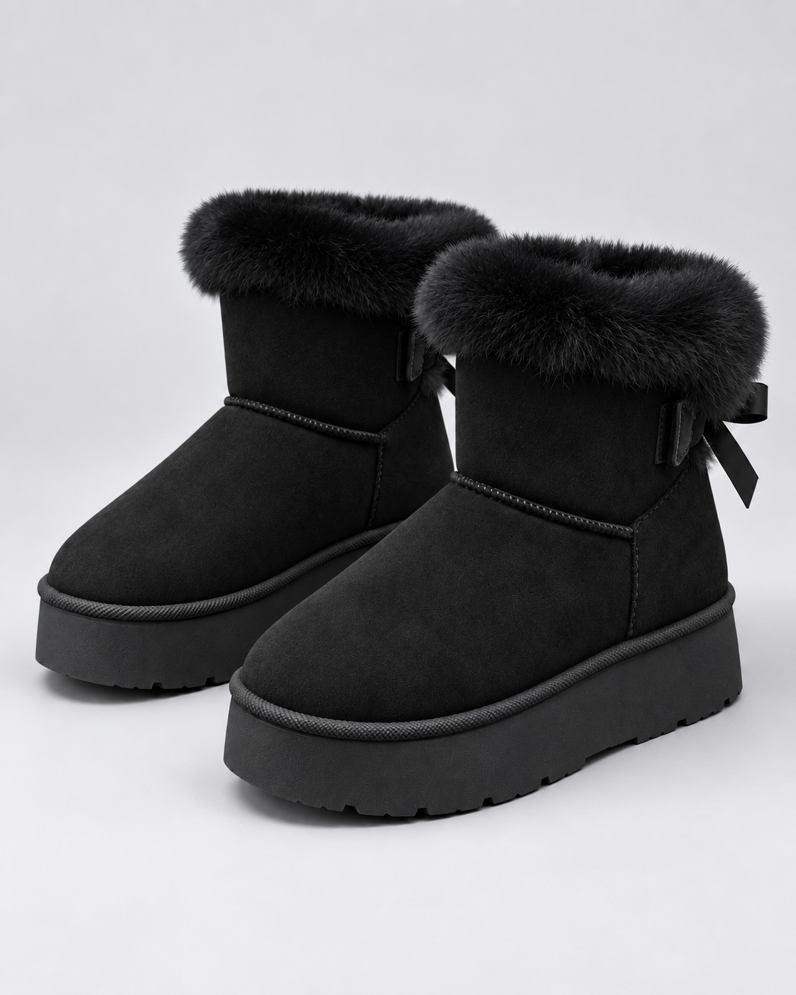 Women's Platform Snow Boots Fur Cuff Suede Finish